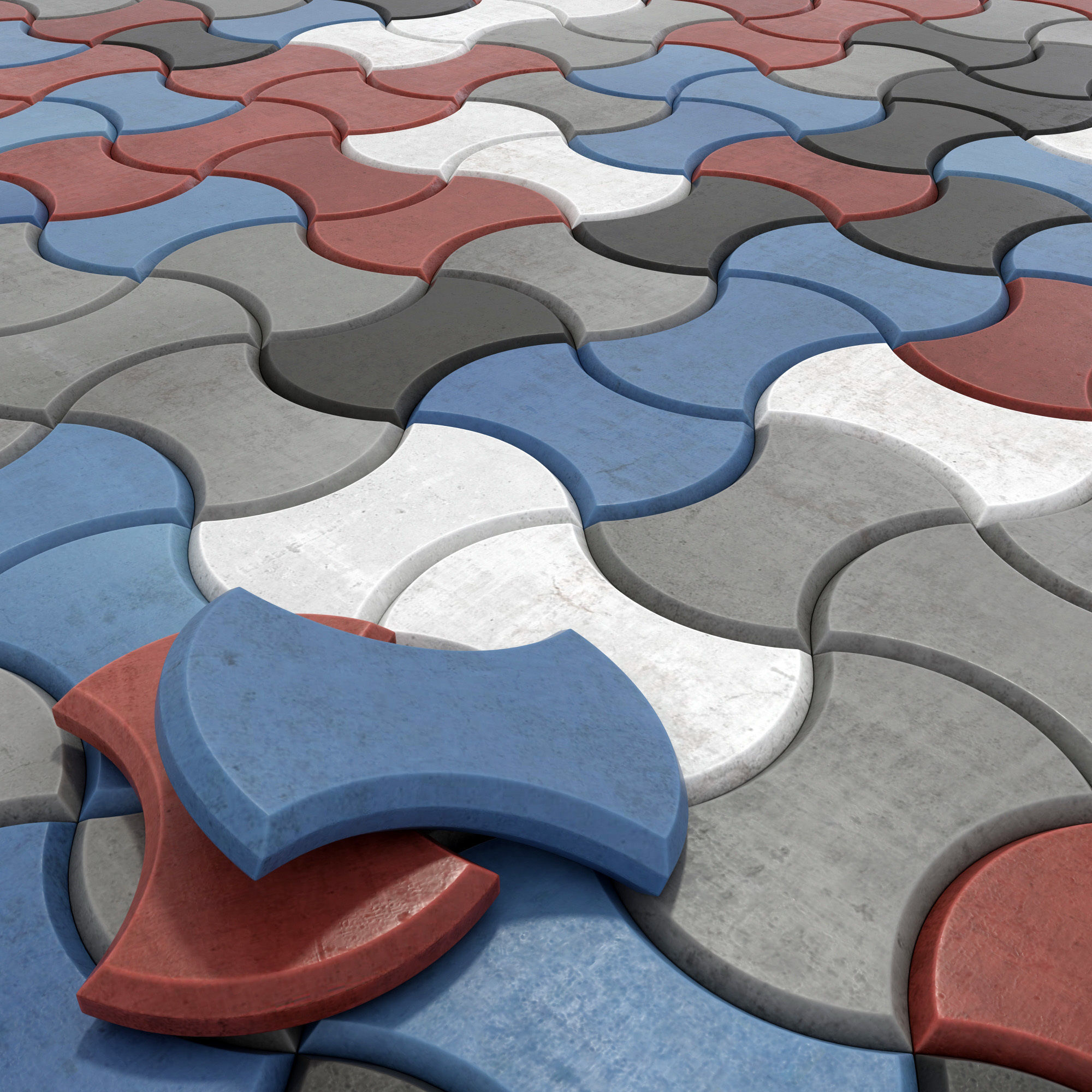 Paving stone color half Circle n2 3D model_1