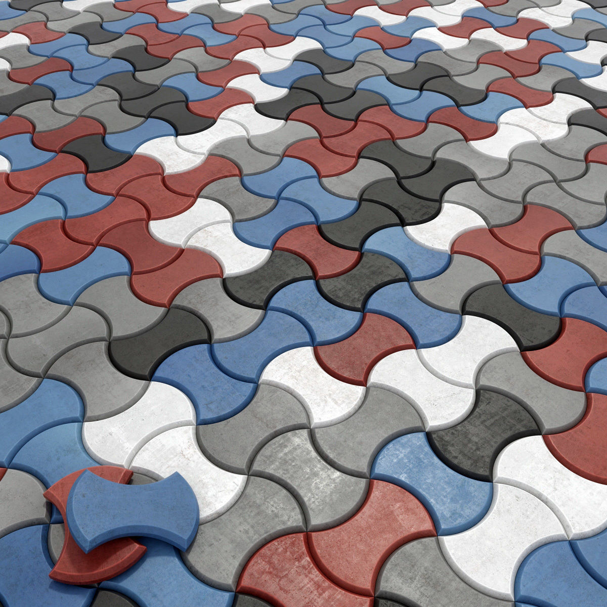 Paving stone color half Circle n2 3D model_3