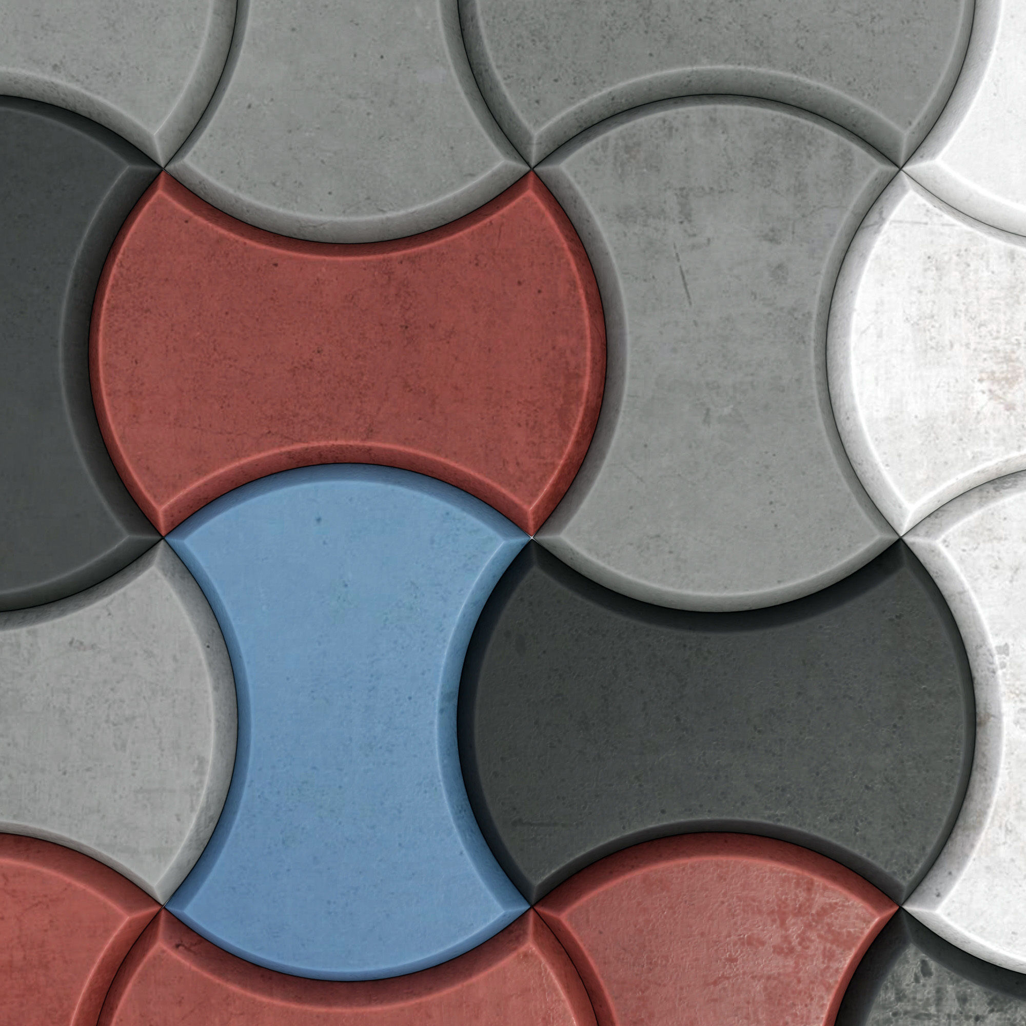 Paving stone color half Circle n2 3D model_4