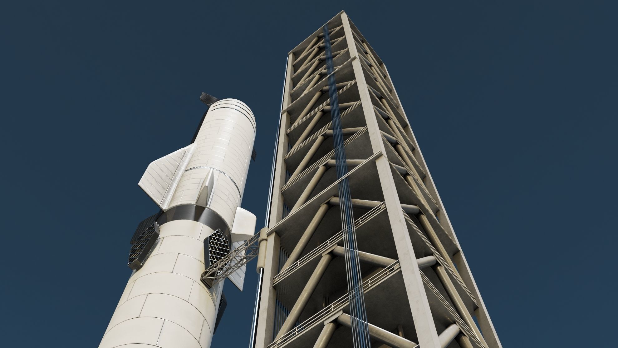 Starship Super Heavy and Tower Low-poly 3D model_2