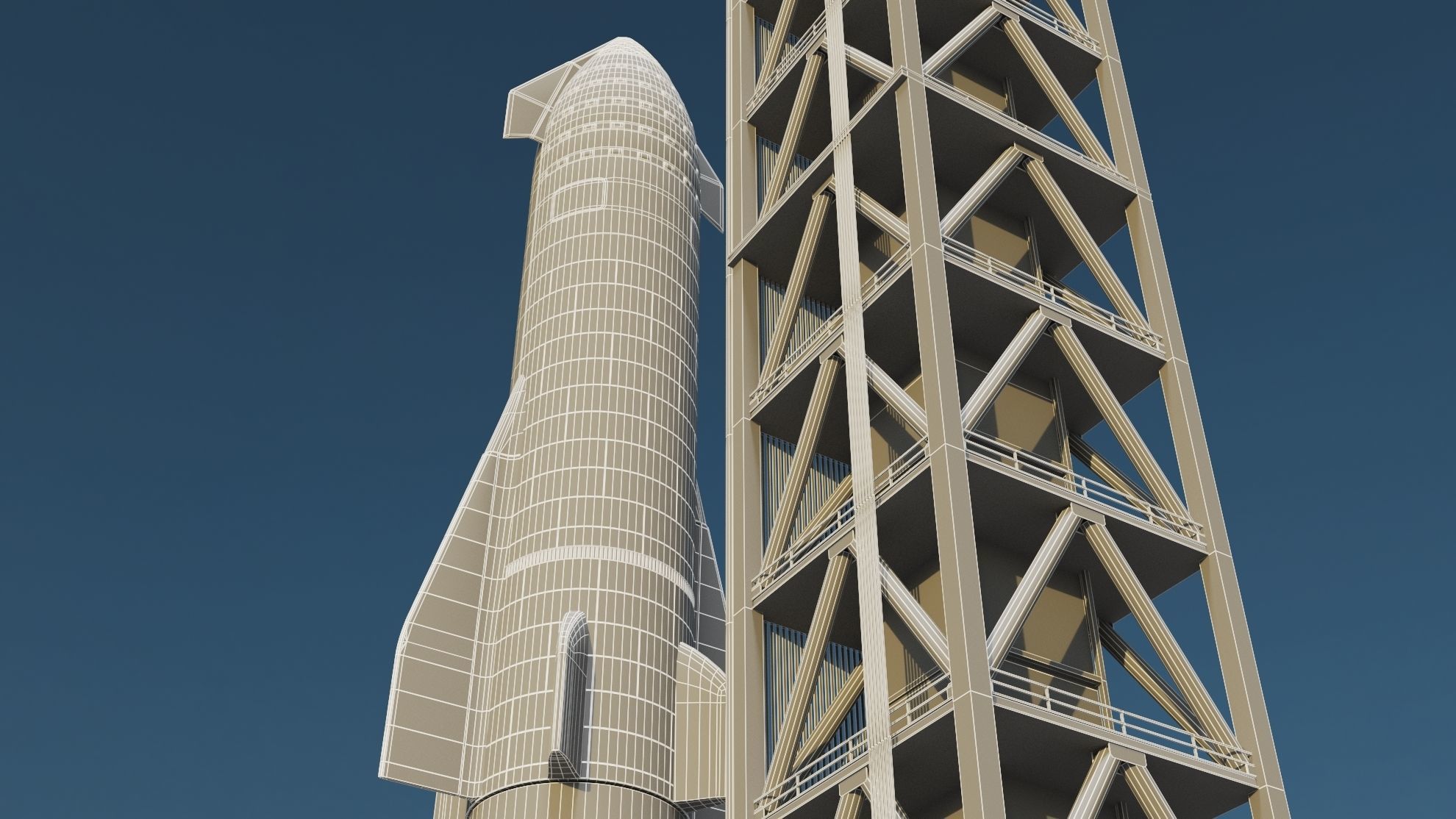 Starship Super Heavy and Tower Low-poly 3D model_28