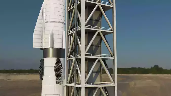 Starship Super Heavy and Tower Low-poly 3D model