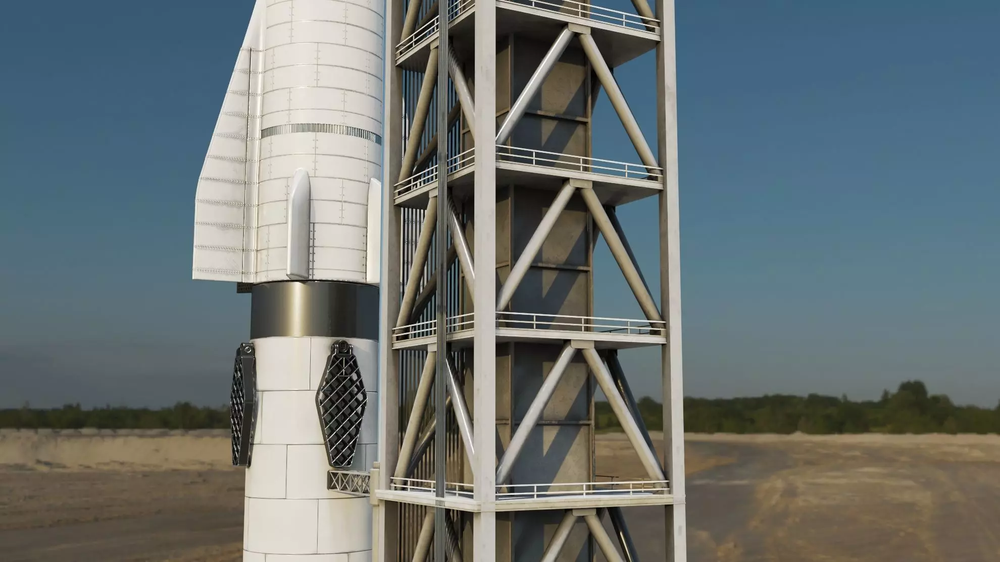 Starship Super Heavy and Tower Low-poly 3D model_0