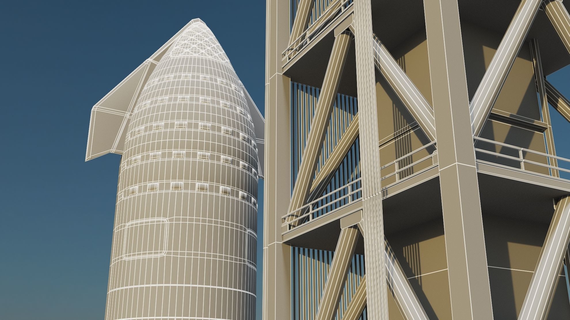 Starship Super Heavy and Tower Low-poly 3D model_26