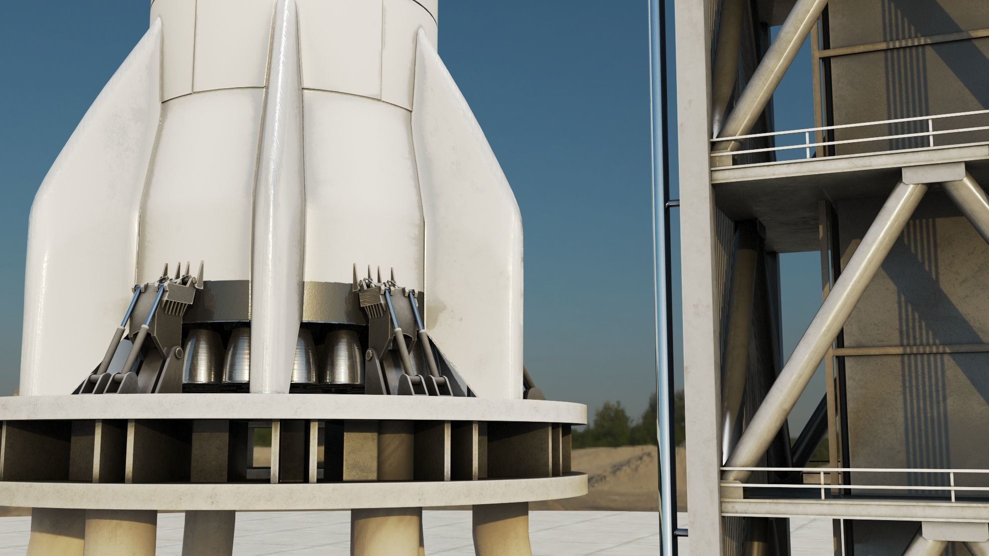 Starship Super Heavy and Tower Low-poly 3D model_4