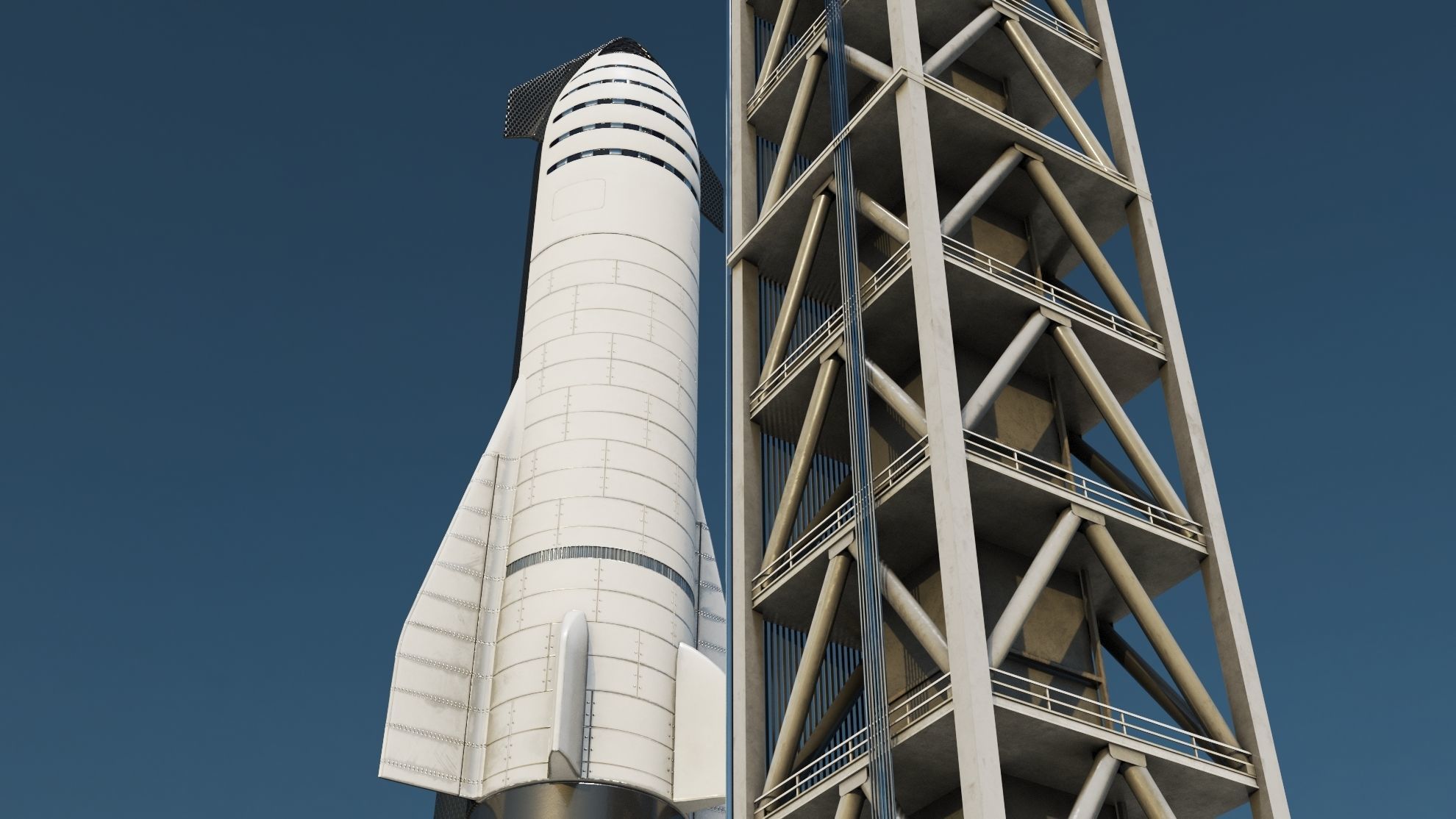 Starship Super Heavy and Tower Low-poly 3D model_15