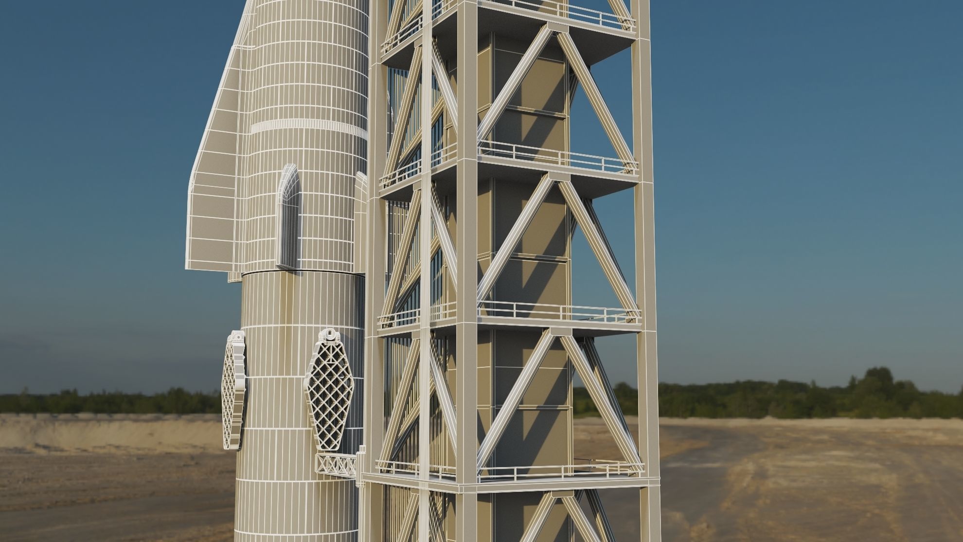 Starship Super Heavy and Tower Low-poly 3D model_20