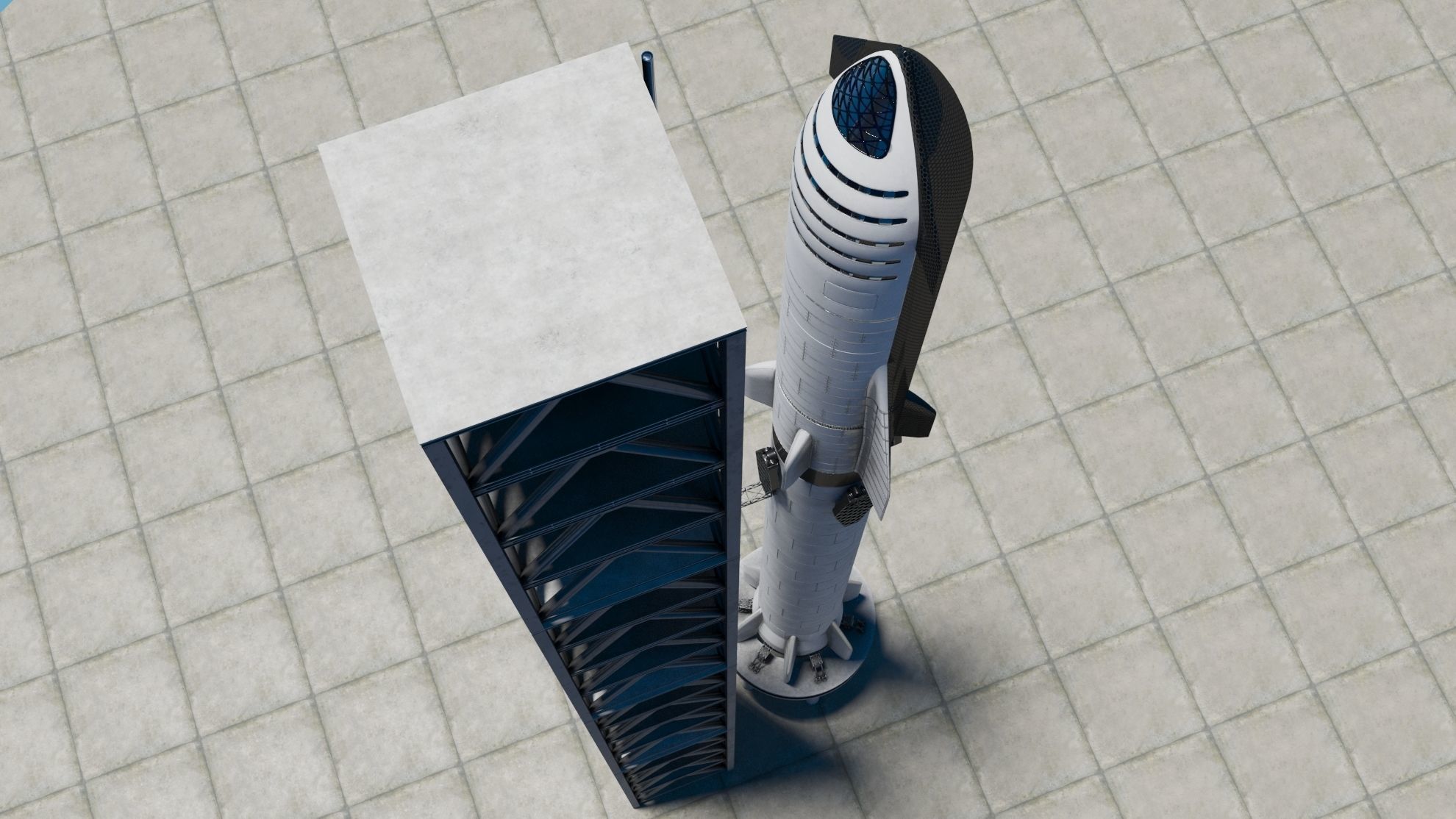 Starship Super Heavy and Tower Low-poly 3D model_9