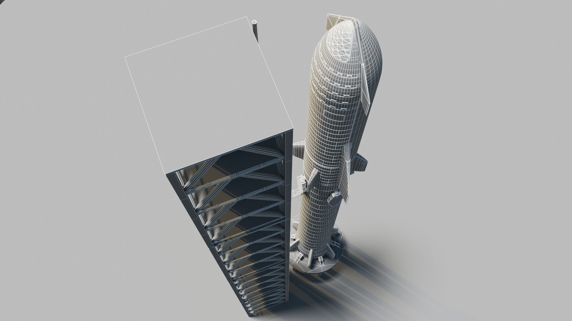 Starship Super Heavy and Tower Low-poly 3D model_19