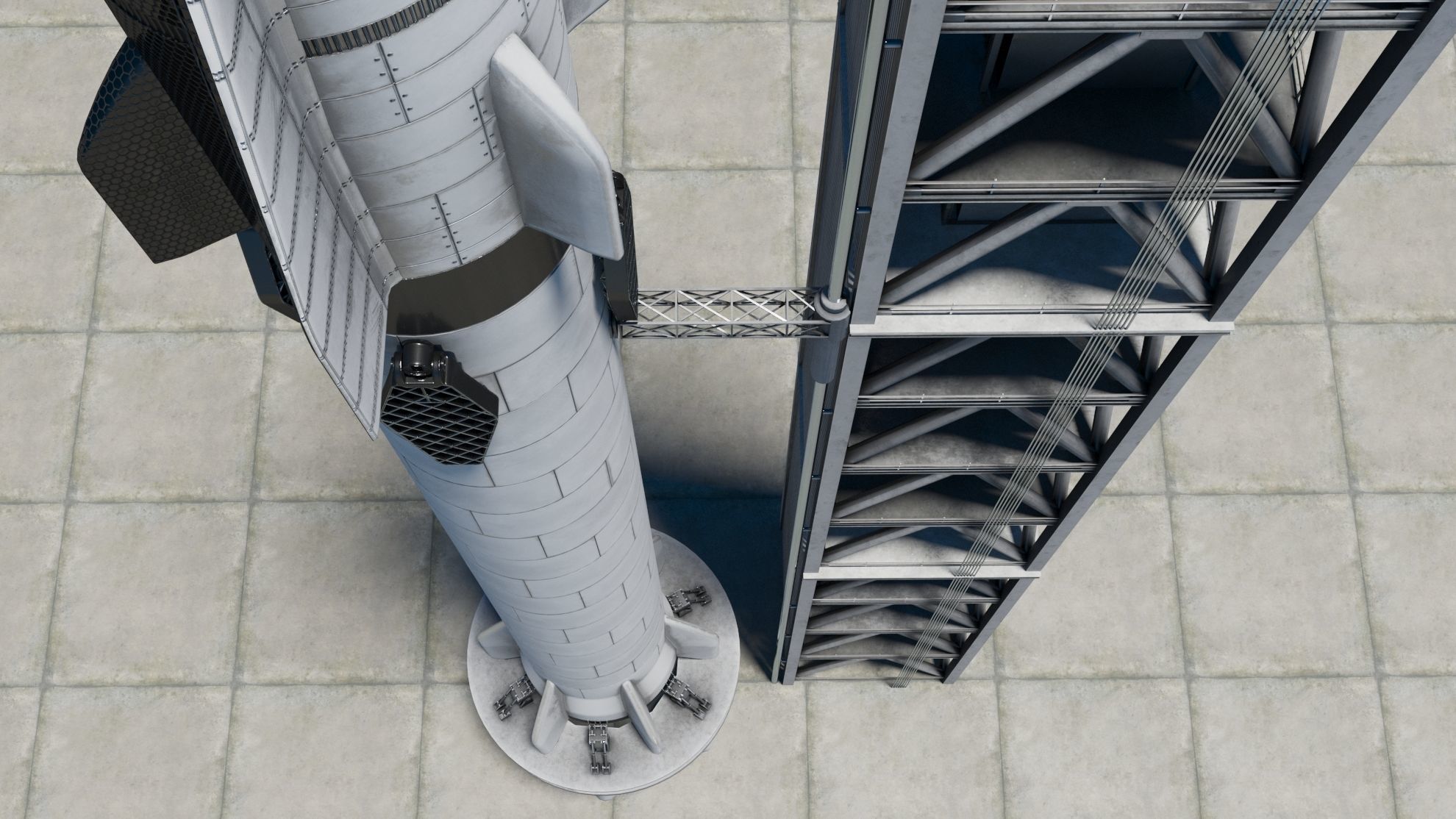 Starship Super Heavy and Tower Low-poly 3D model_11