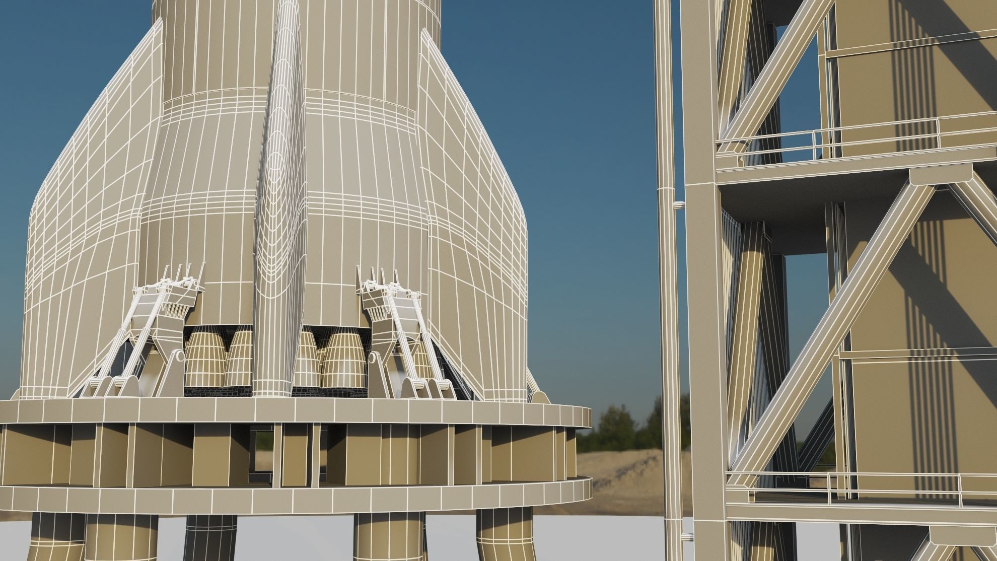 Starship Super Heavy and Tower Low-poly 3D model_25