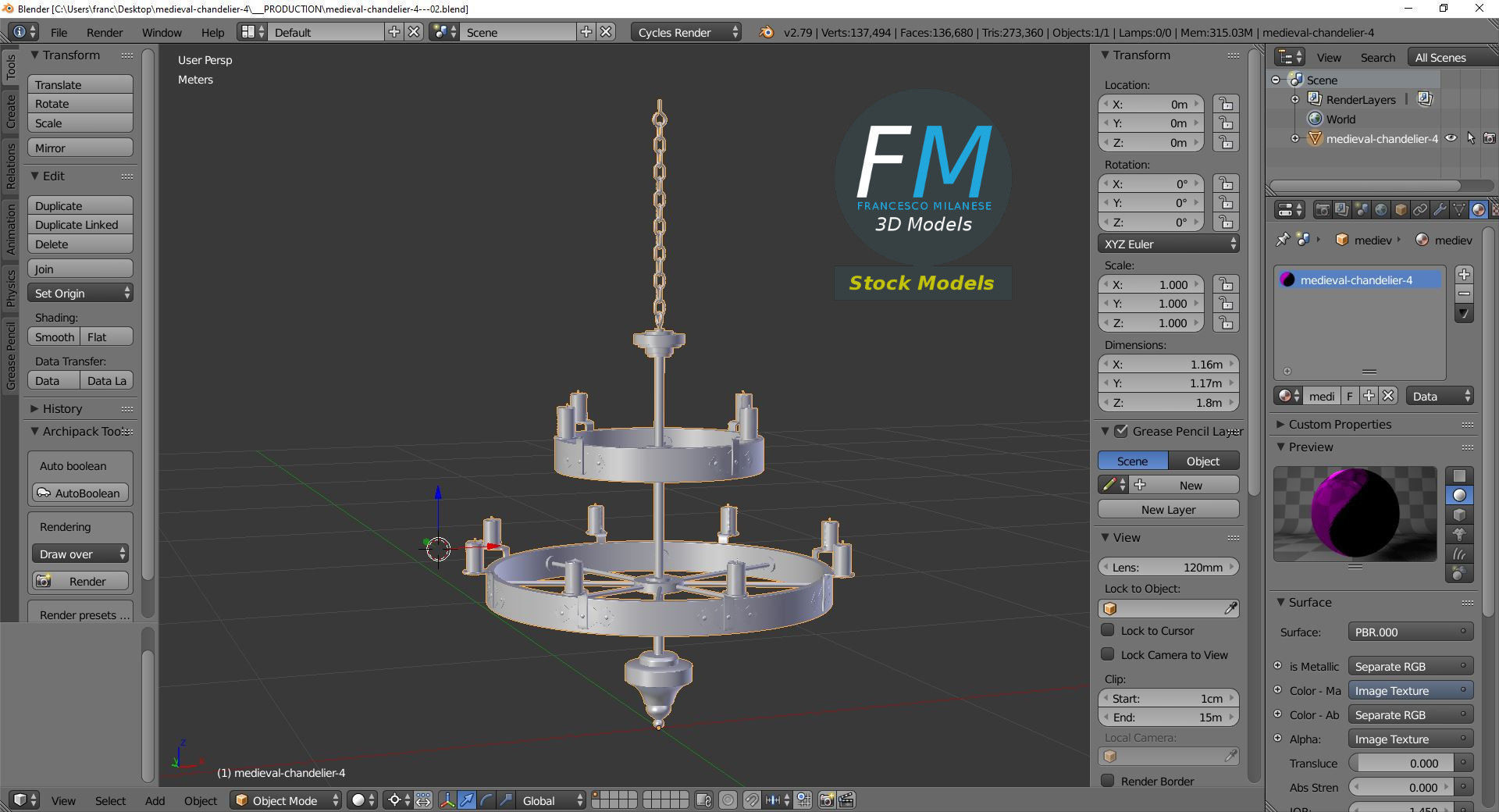 Medieval chandelier 4 3D model_9