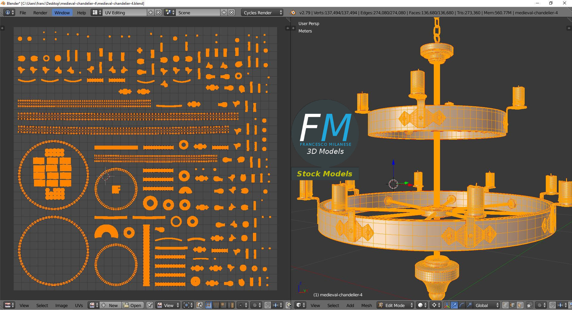 Medieval chandelier 4 3D model_10