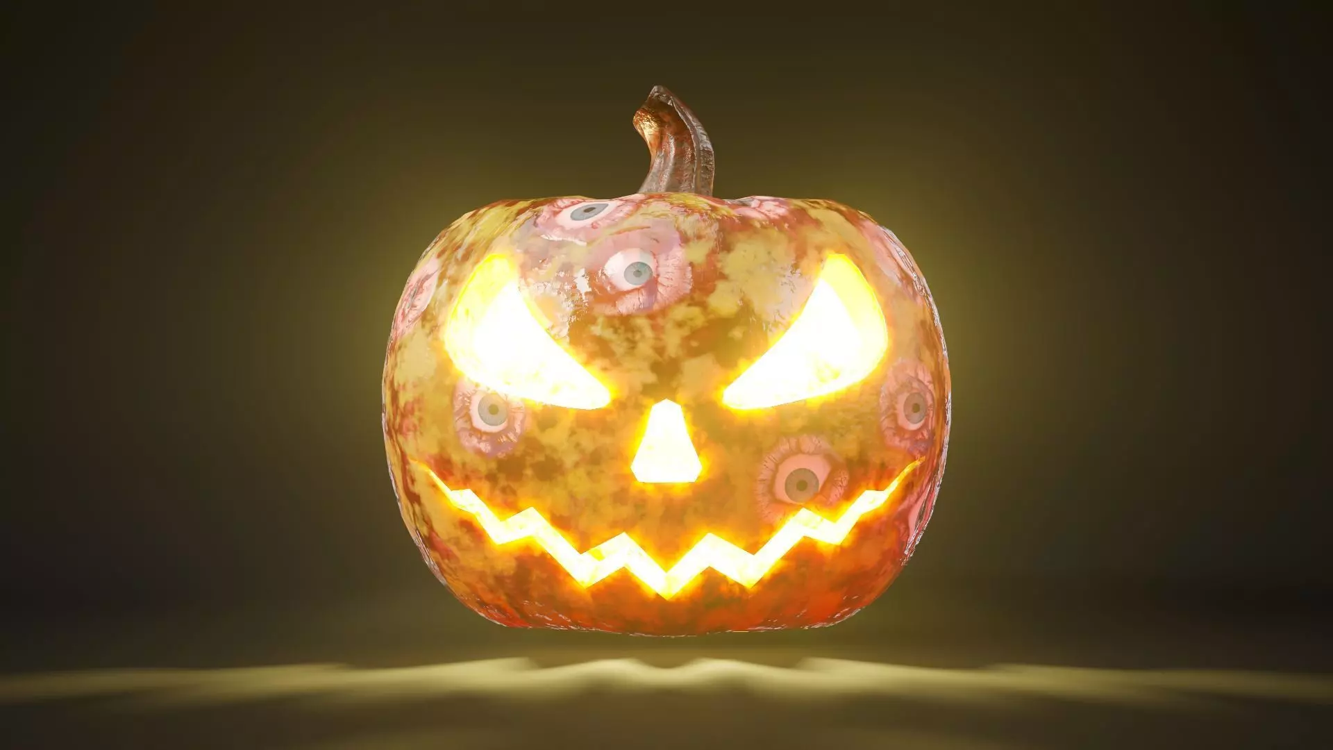 Rigged and animated halloween pumpkin with 4K PBR alien skin Low-poly 3D model_0