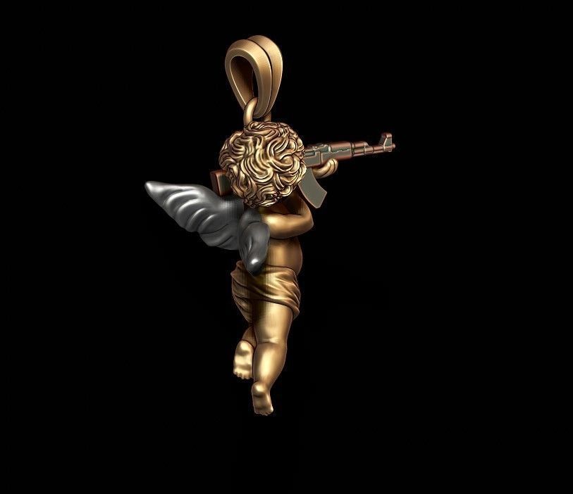 Baby angel with ak gun pendant 3d 3D print model_5