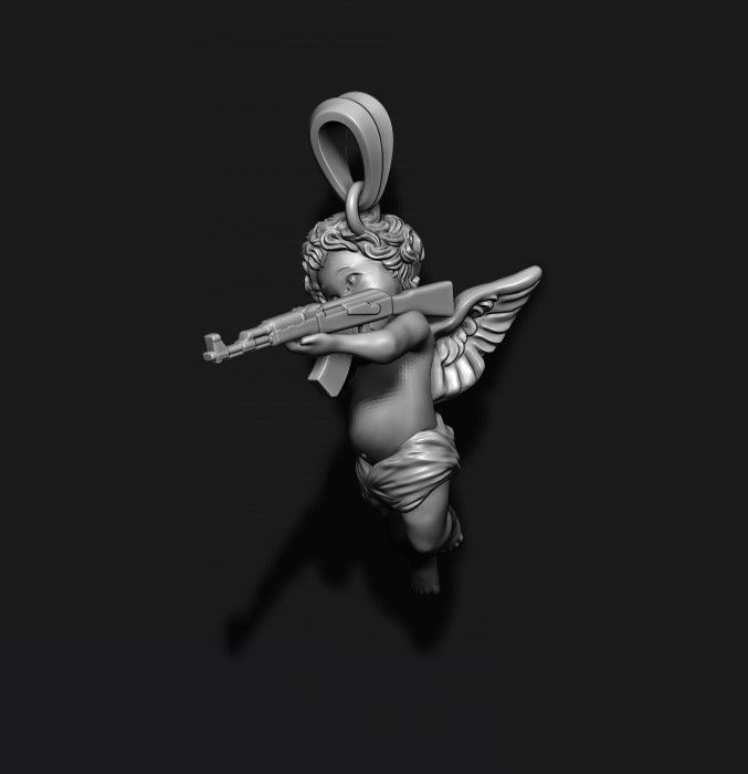Baby angel with ak gun pendant 3d 3D print model_8