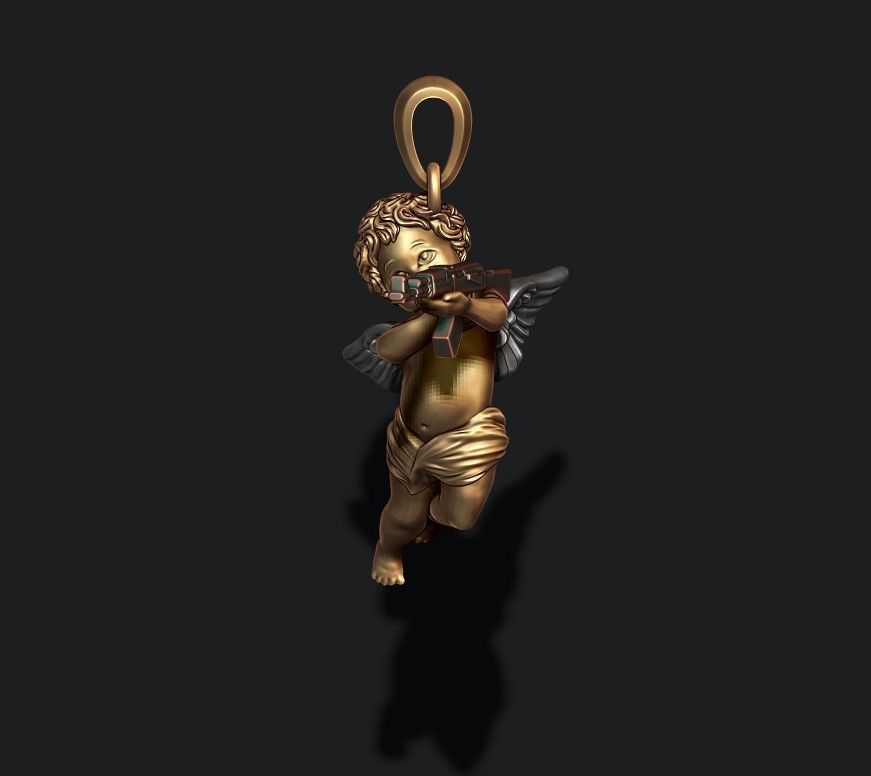 Baby angel with ak gun pendant 3d 3D print model_3