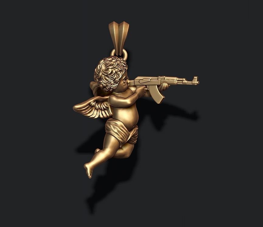 Baby angel with ak gun pendant 3d 3D print model_6