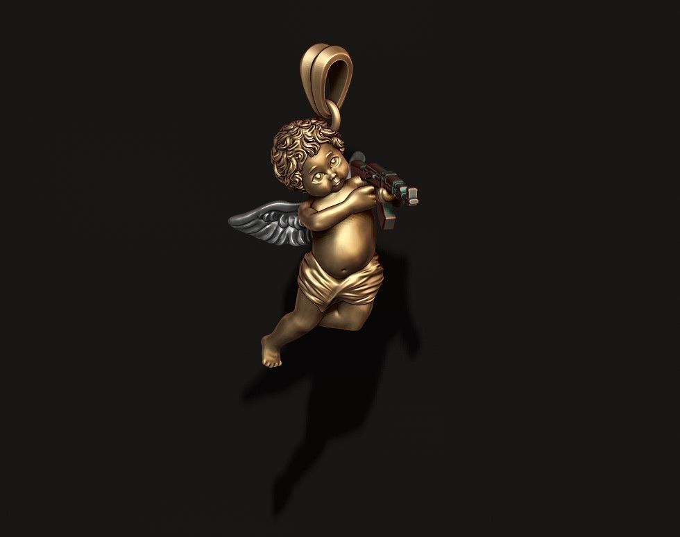 Baby angel with ak gun pendant 3d 3D print model_1