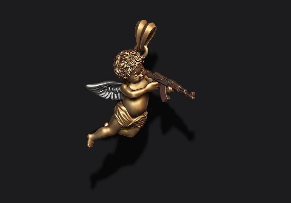 Baby angel with ak gun pendant 3d 3D print model_2