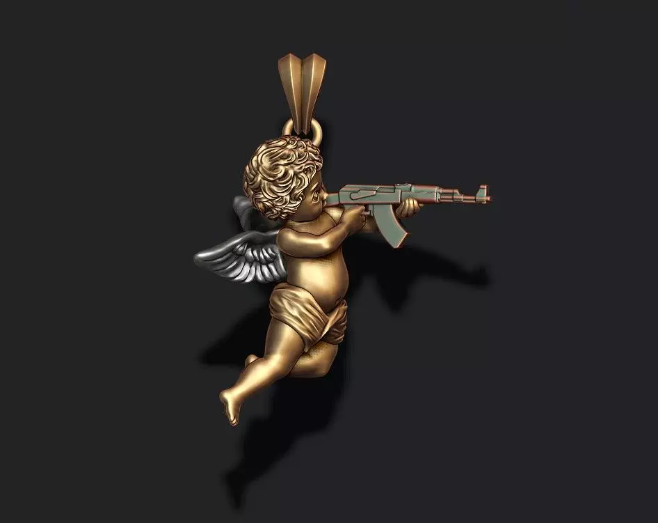 Baby angel with ak gun pendant 3d 3D print model_0
