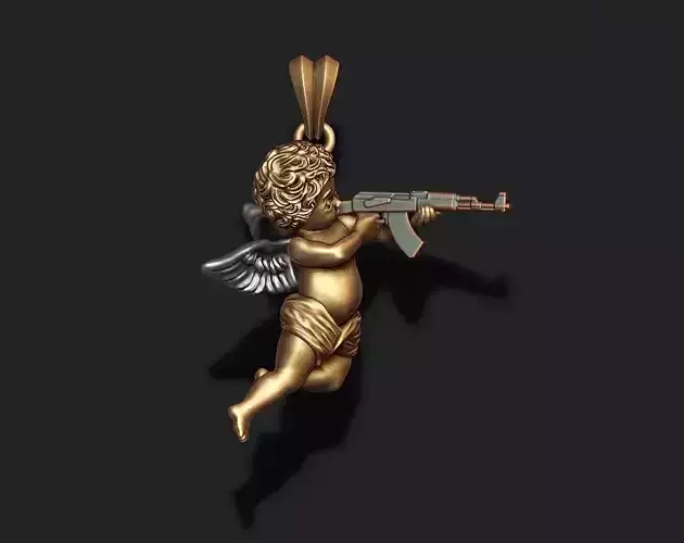 Baby angel with ak gun pendant 3d 3D print model