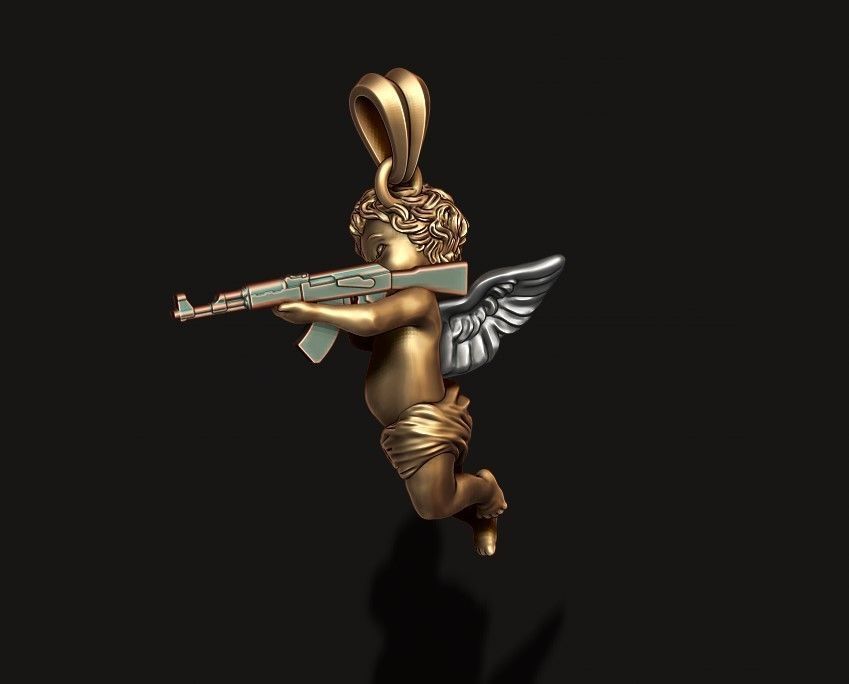 Baby angel with ak gun pendant 3d 3D print model_4