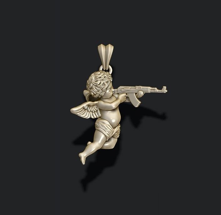 Baby angel with ak gun pendant 3d 3D print model_9