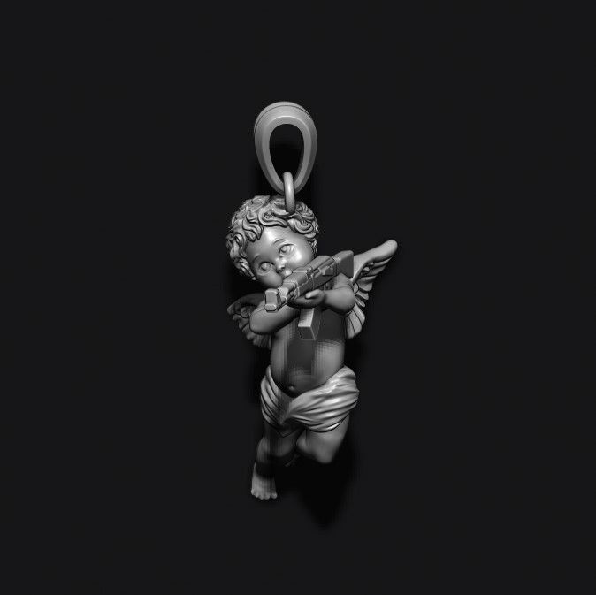 Baby angel with ak gun pendant 3d 3D print model_7