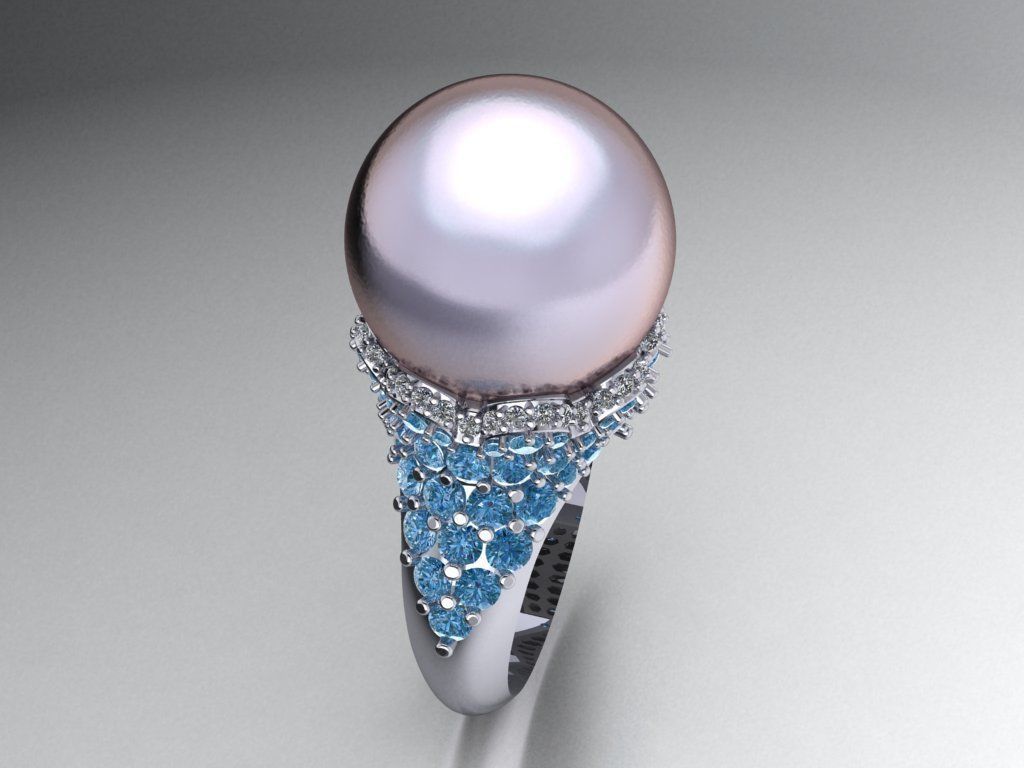 Pearl diamond ring  527 3D print model_3