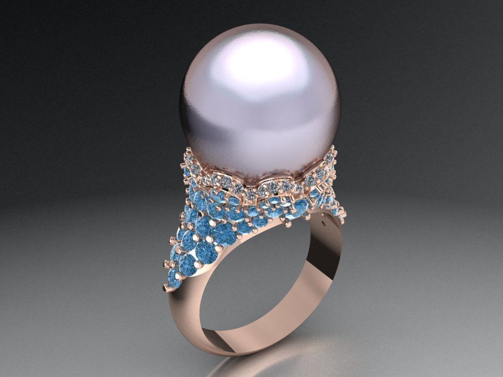 Pearl diamond ring  527 3D print model_2