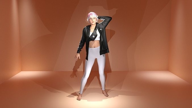 ADIDAS LADIES HOODIE WITH OUTFIT 3D model