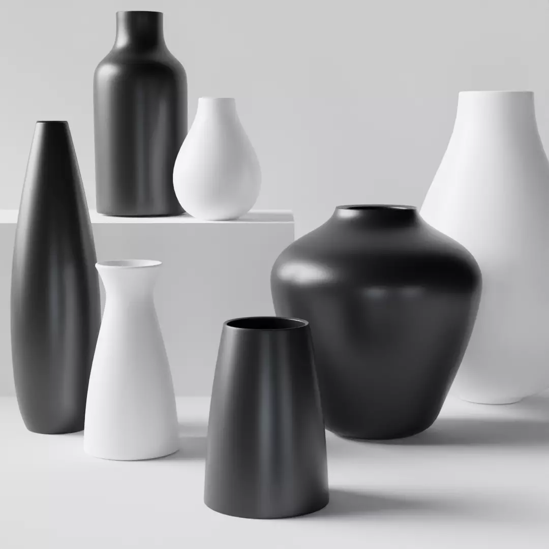 Modern Vase set Low-poly 3D model_0