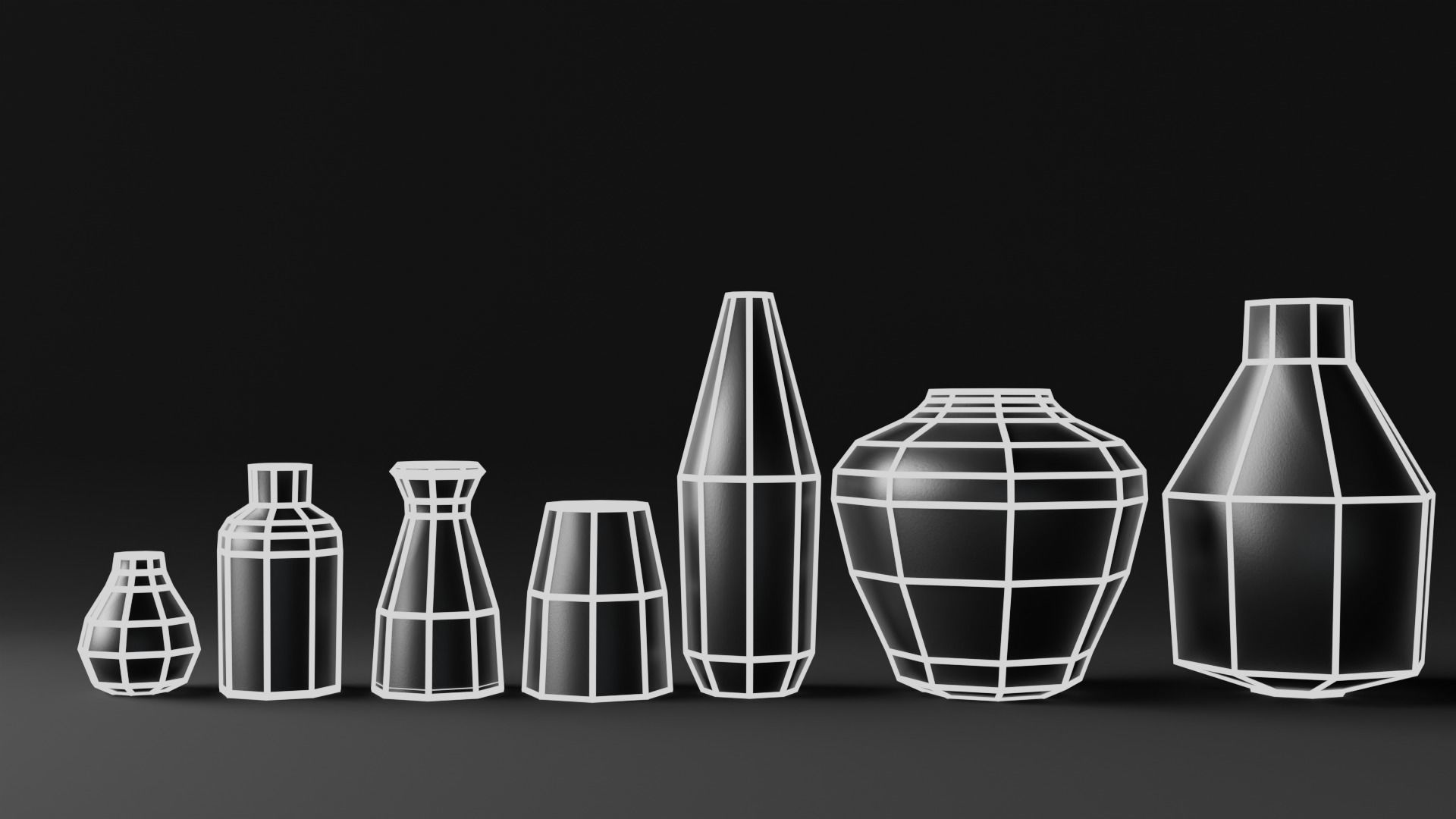 Modern Vase set Low-poly 3D model_3