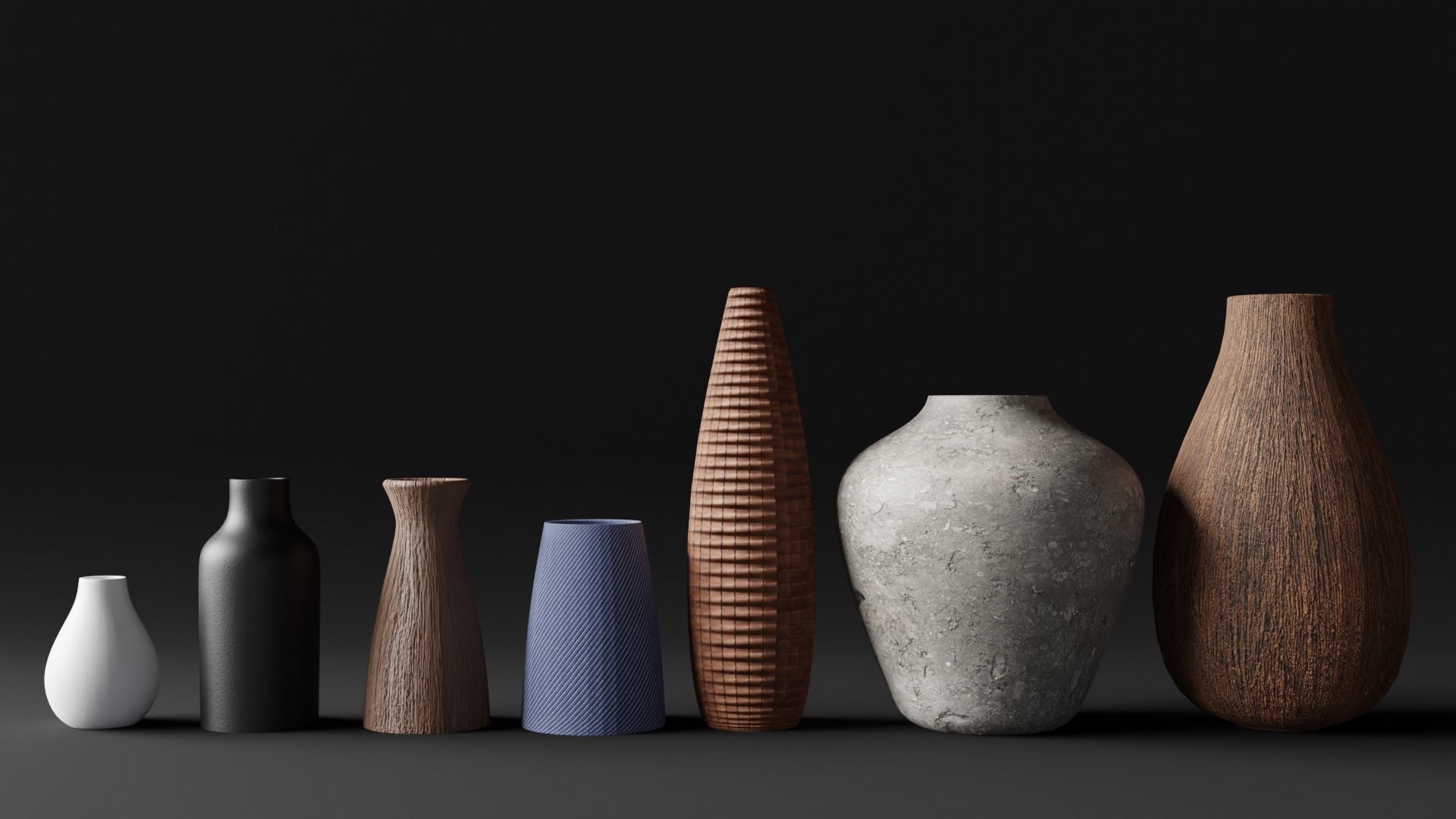 Modern Vase set Low-poly 3D model_5