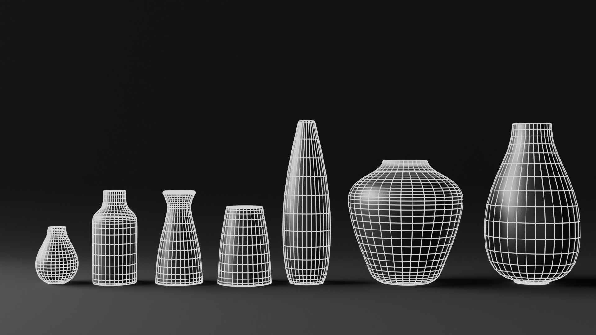 Modern Vase set Low-poly 3D model_4