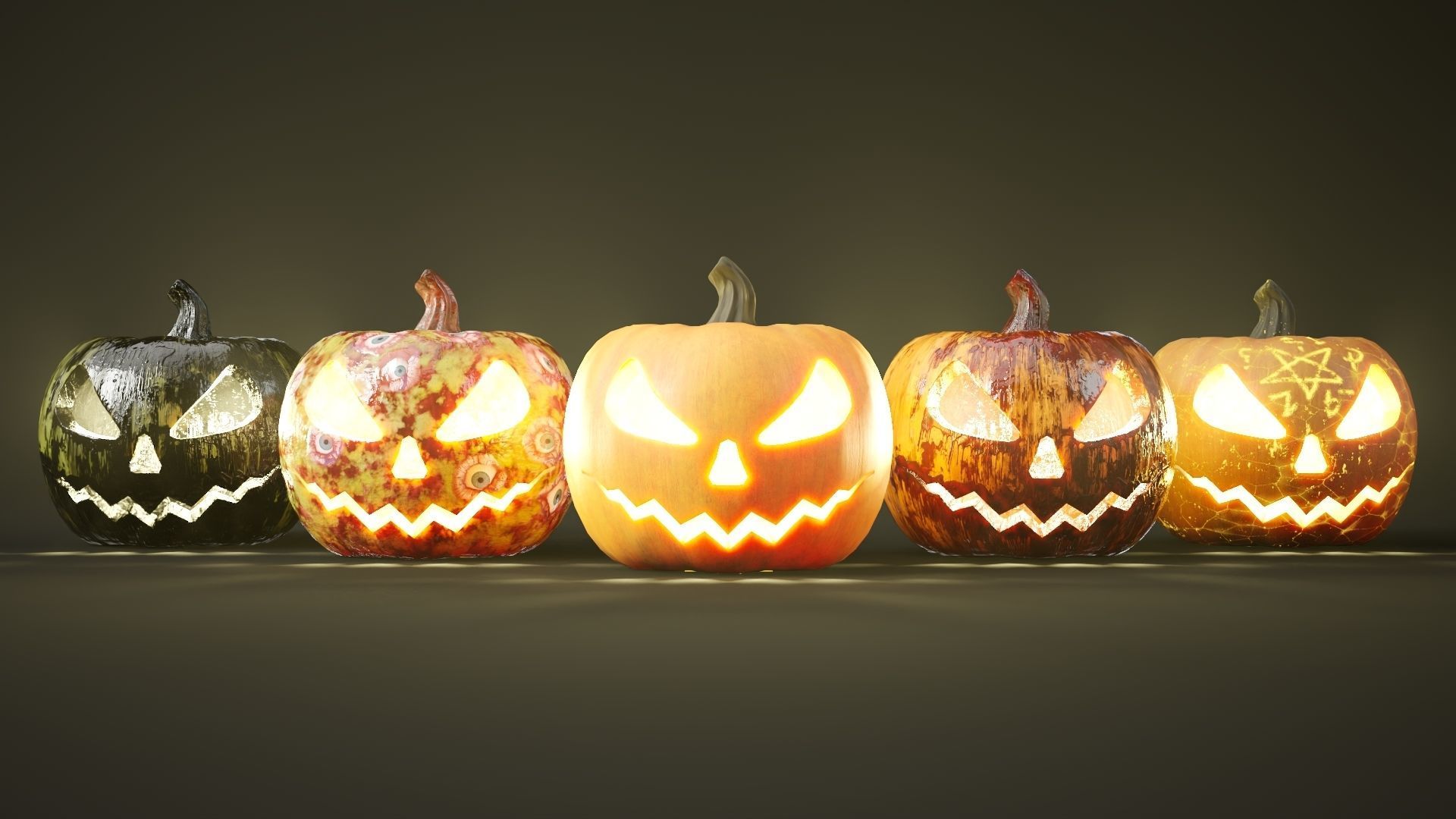 Rigged and animated halloween pumpkin with 5 PBR skins in 4K tex Low-poly 3D model_6