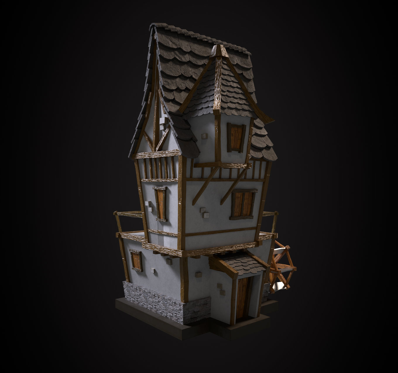 LowPoly Medieval House Low-poly 3D model_2