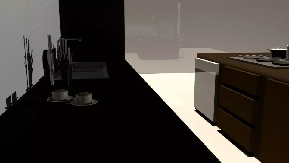 Kitchen with stove and sink 3D model_0