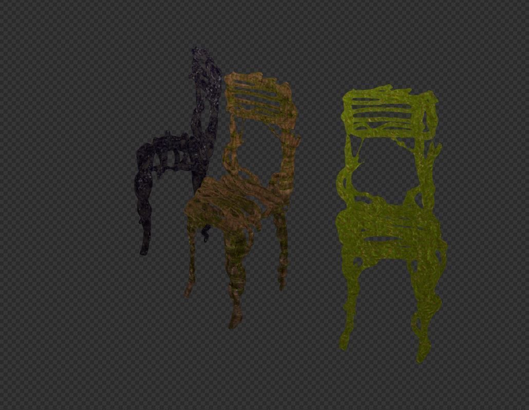 Three tree chairs Garden grass Bark and Dark 4k Low-poly 3D model_4
