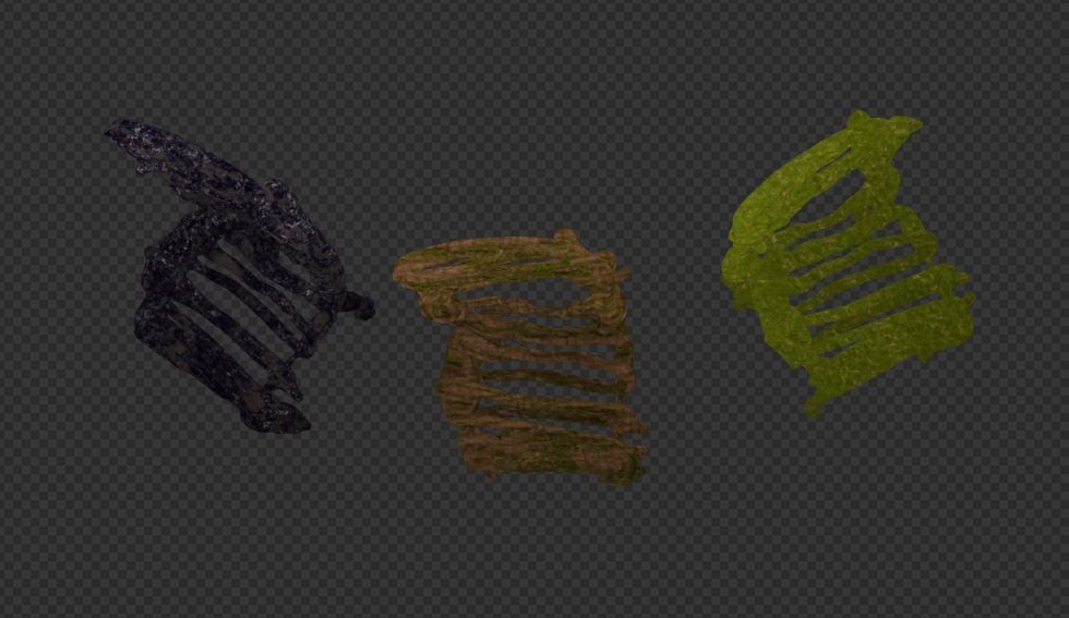 Three tree chairs Garden grass Bark and Dark 4k Low-poly 3D model_9