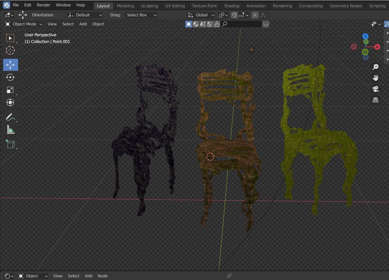 Three tree chairs Garden grass Bark and Dark 4k Low-poly 3D model_11