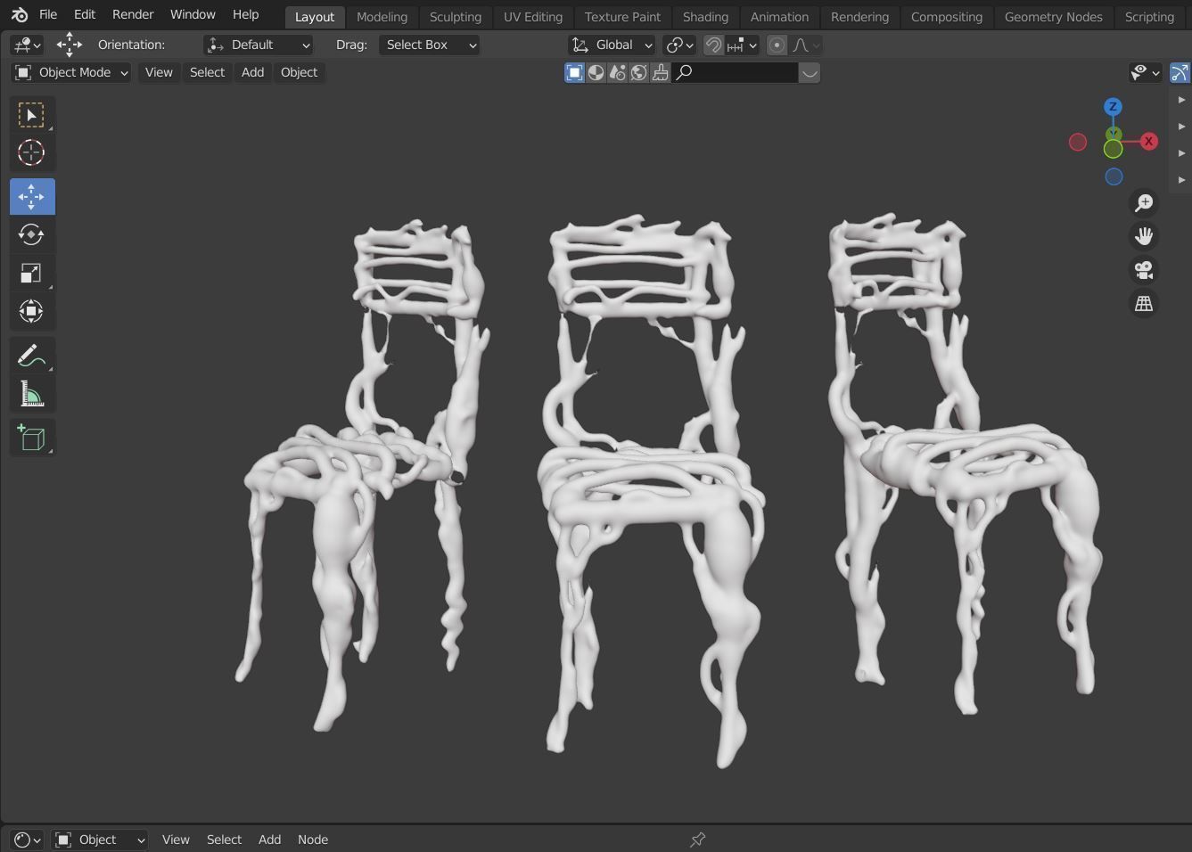 Three tree chairs Garden grass Bark and Dark 4k Low-poly 3D model_2