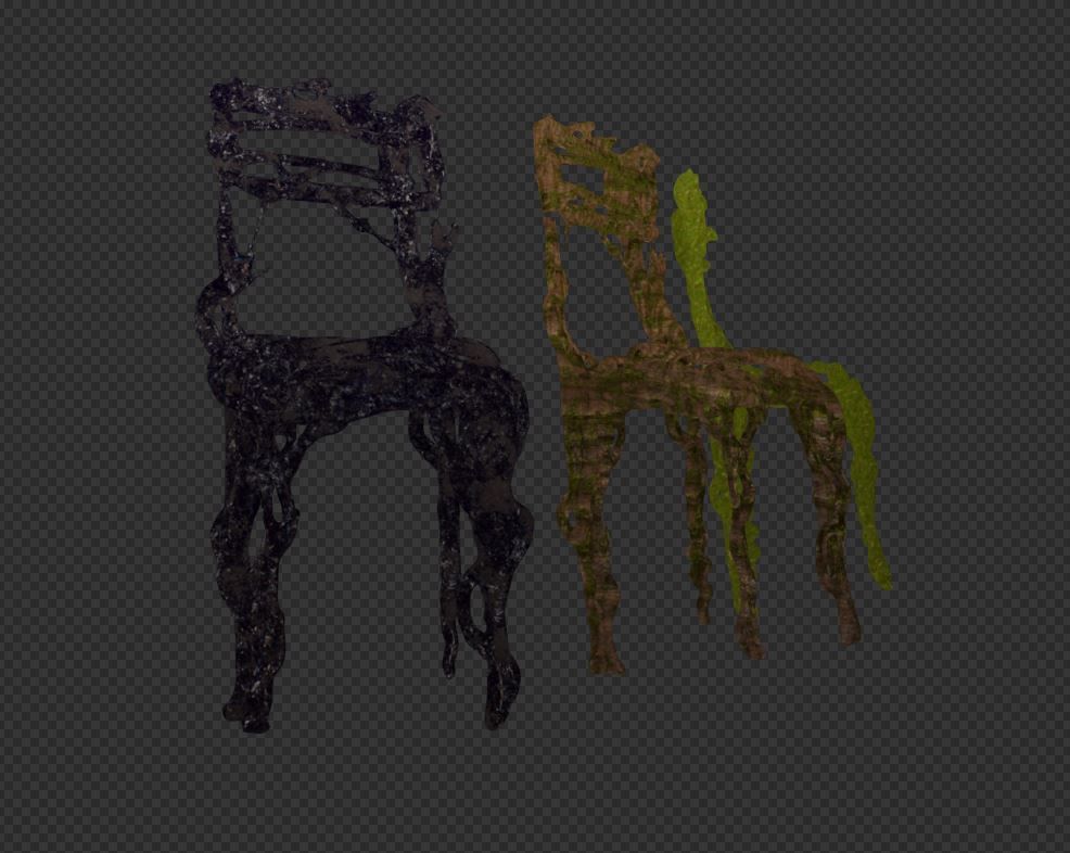 Three tree chairs Garden grass Bark and Dark 4k Low-poly 3D model_13