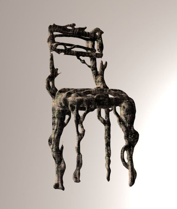 Three tree chairs Garden grass Bark and Dark 4k Low-poly 3D model_5