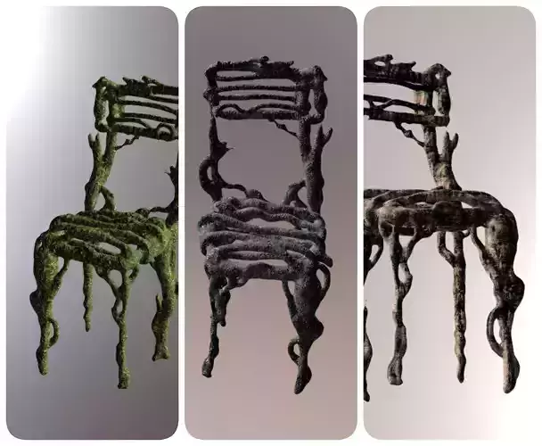 Three tree chairs Garden grass Bark and Dark 4k Low-poly 3D model