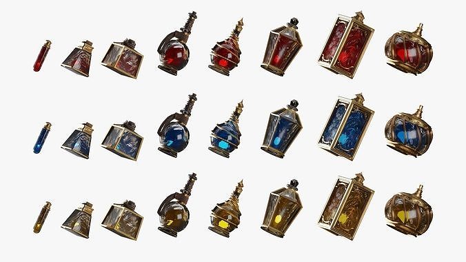 Health Potion Bottle Set Low-poly 3D model 2