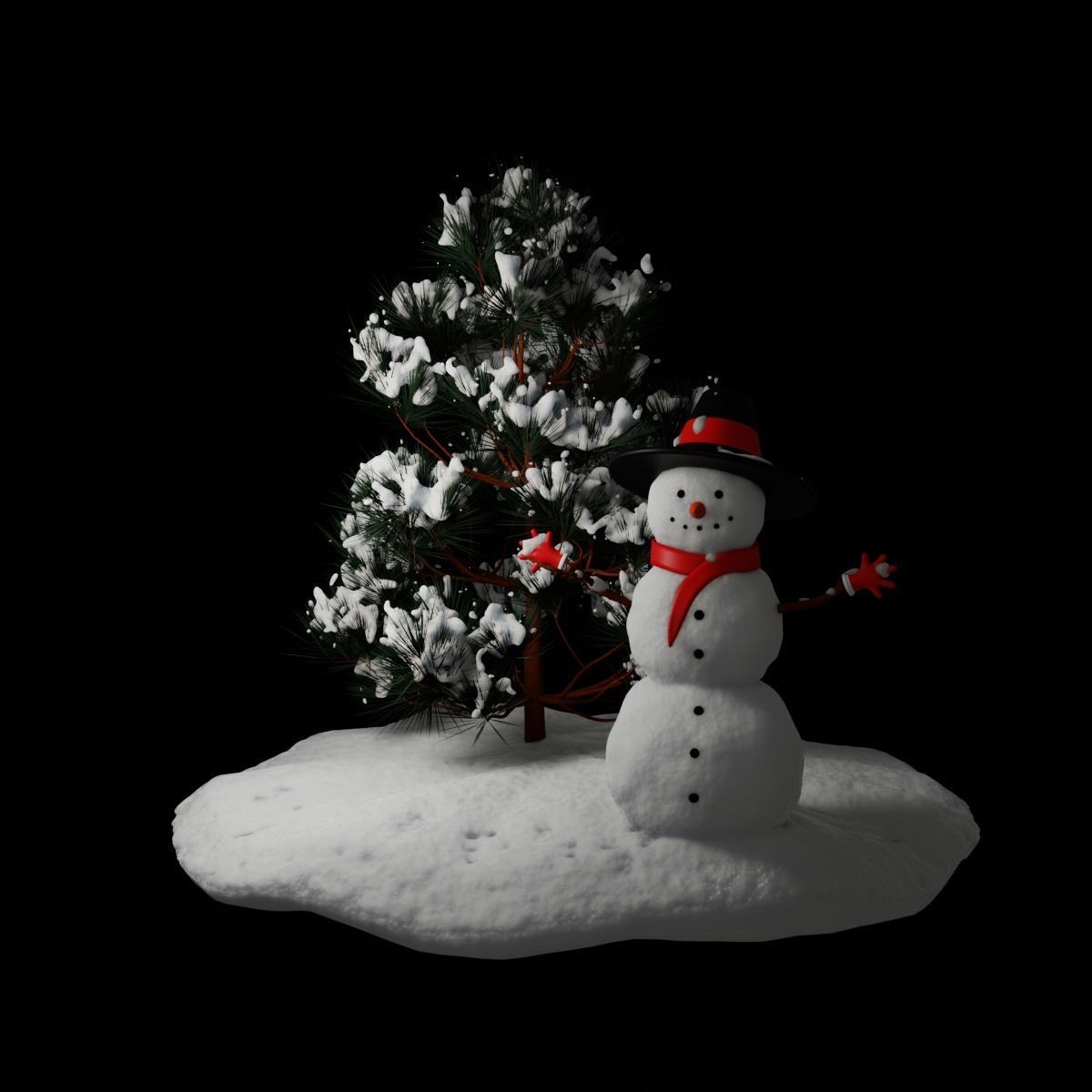 Snowman and Pine tree 3D model_2