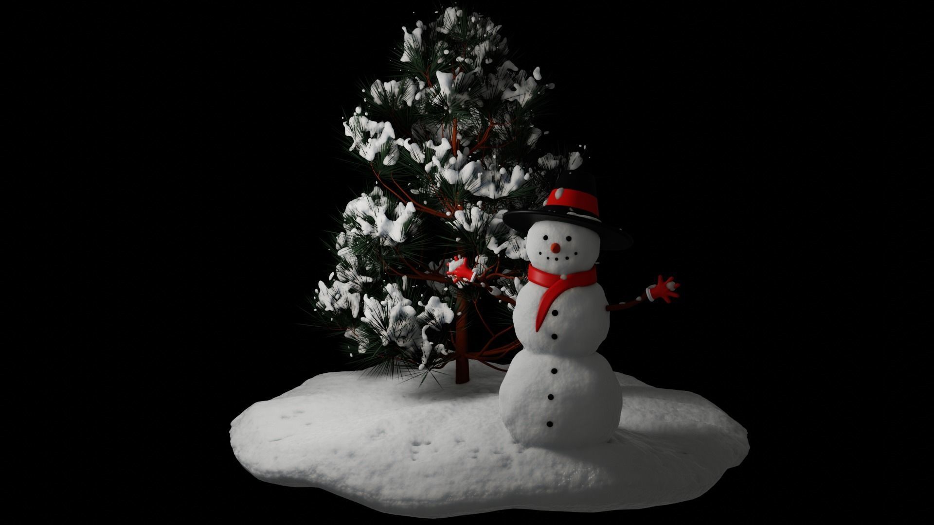 Snowman and Pine tree 3D model_5