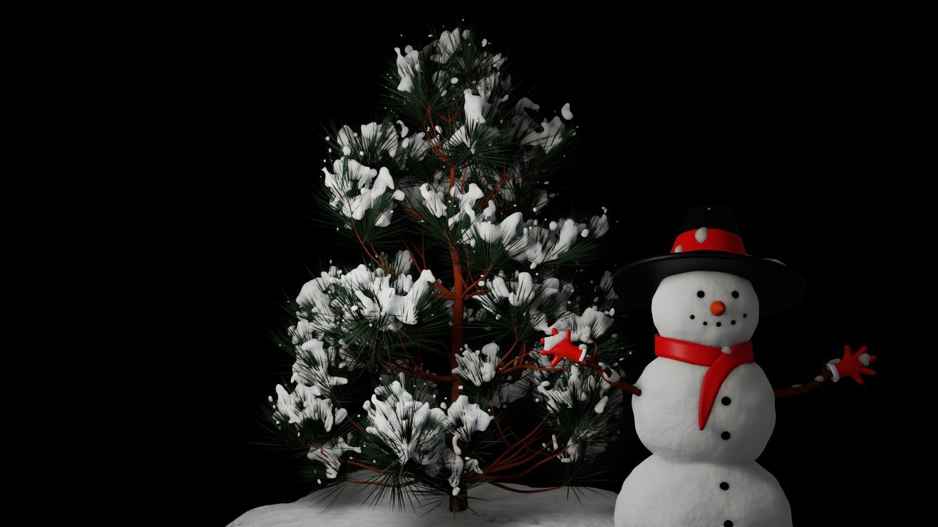 Snowman and Pine tree 3D model_8